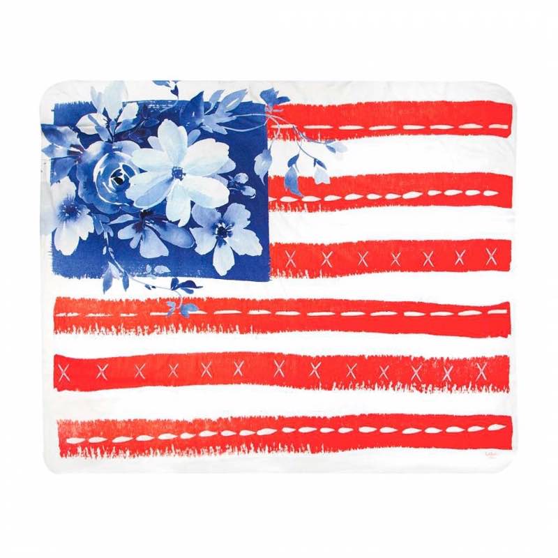 Flowers and Flag Fleece Throw Blanket