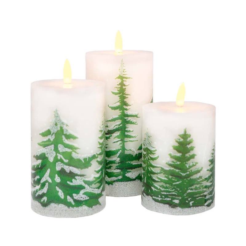 Evergreen LED Candles, Set of 3