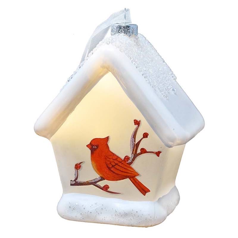 Woodland Cardinal Birdhouse LED Lighted Holiday Ornament