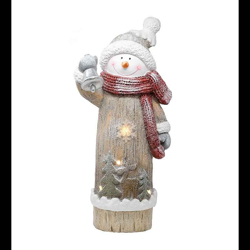 Holiday Snowman Statue with LED Snowflakes and Bell