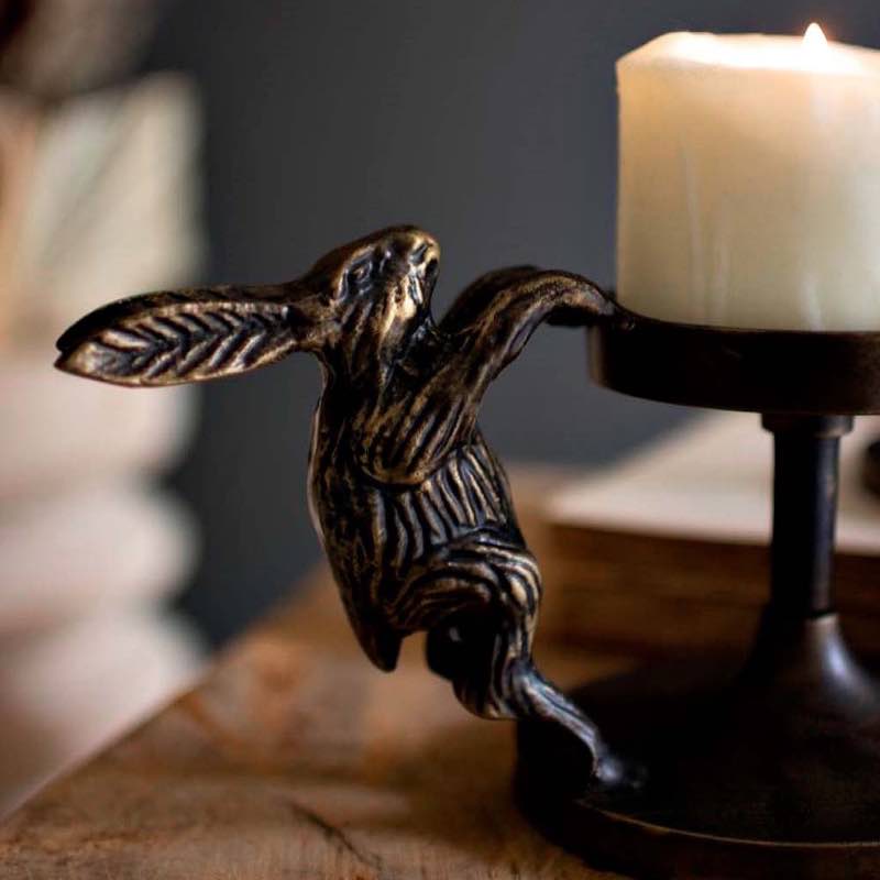 Brass Rabbit Antique Look Pillar Candle Holders