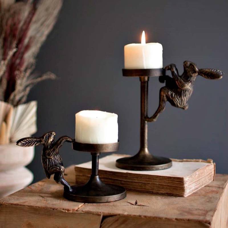 Brass Rabbit Antique Look Pillar Candle Holders