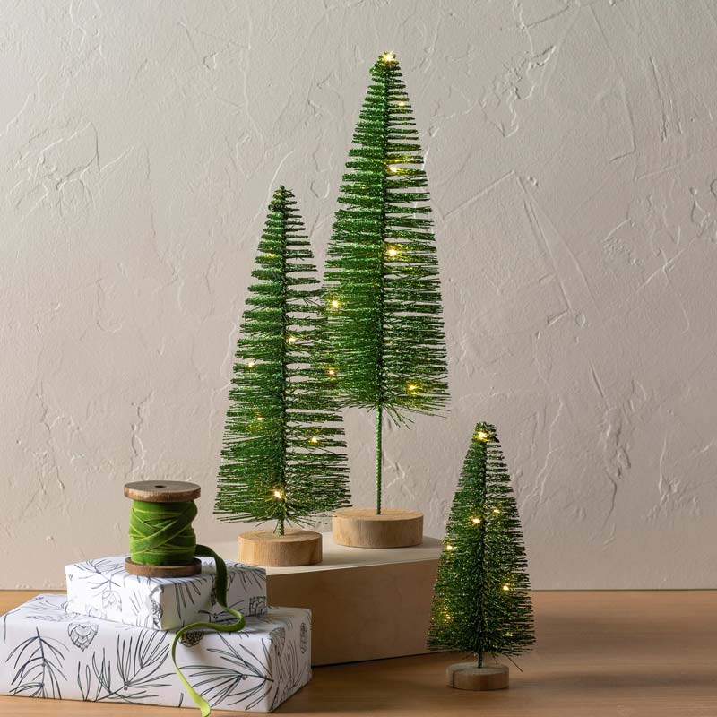 Green Bottle Brush Trees, Set of 3