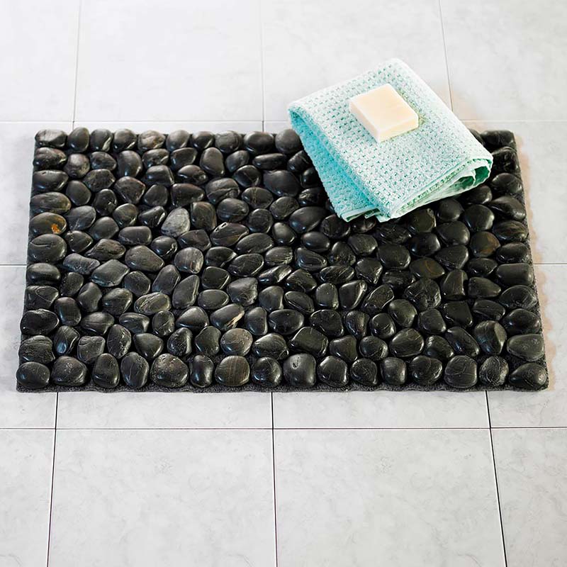 Smooth River Rock Stone Floor Mat, Indoor/ Outdoor - Black