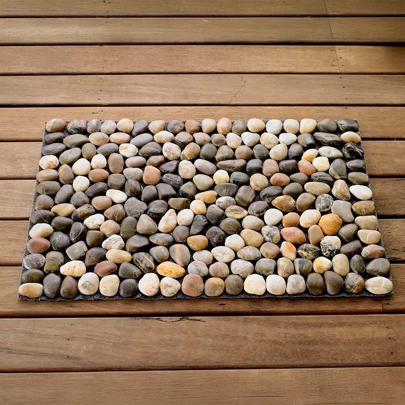 Smooth River Rock Stone Floor Mat, Indoor/ Outdoor - Multi