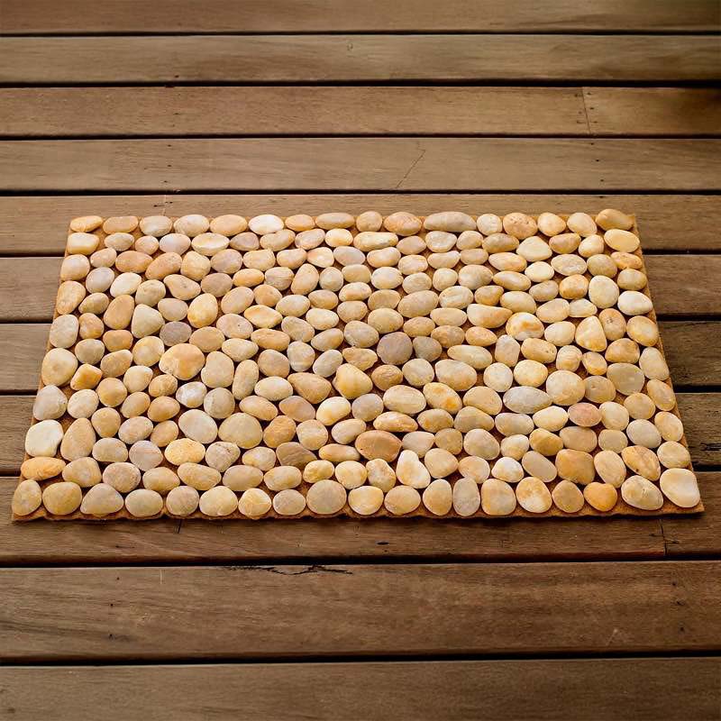 Smooth River Rock Stone Floor Mat, Indoor/ Outdoor - Ochre