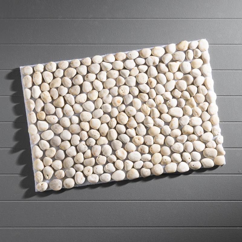 Smooth River Rock Stone Floor Mat, Indoor/ Outdoor - White