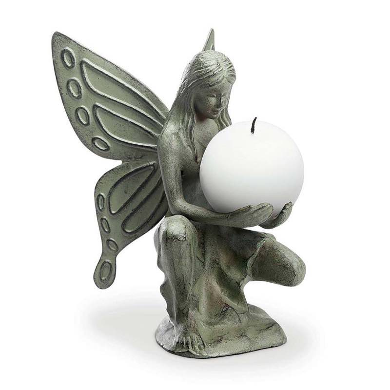 Recycled Aluminum Fairy Statue and Candle Holder