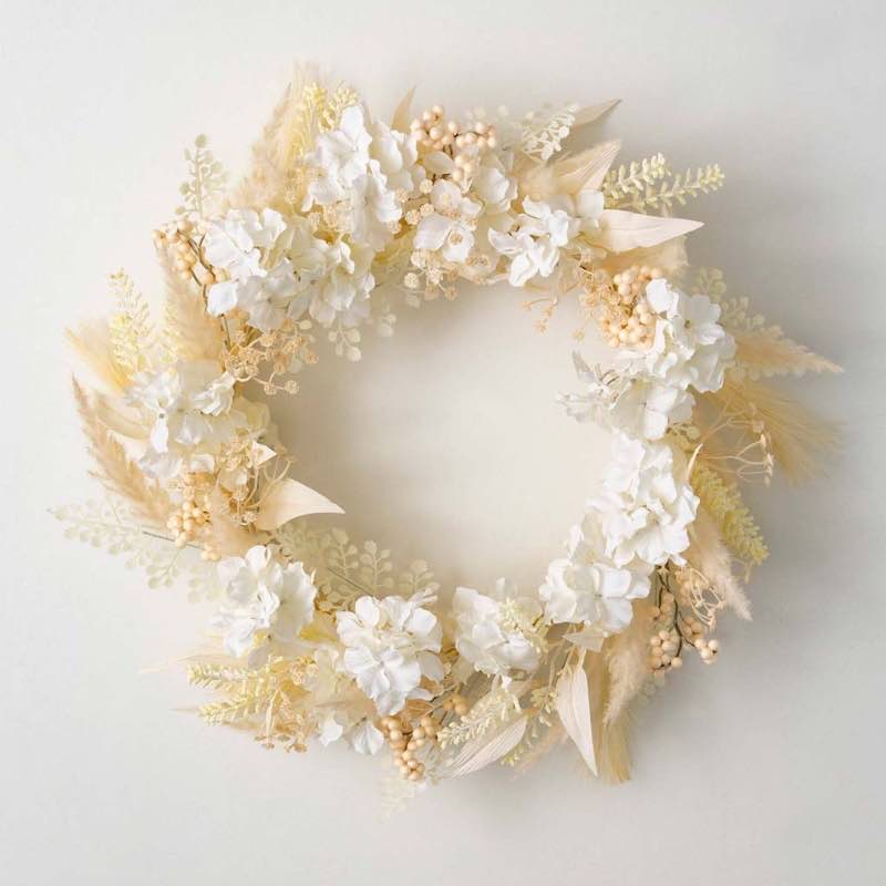 Hydrangea and Pampas Grass Ivory Wreath