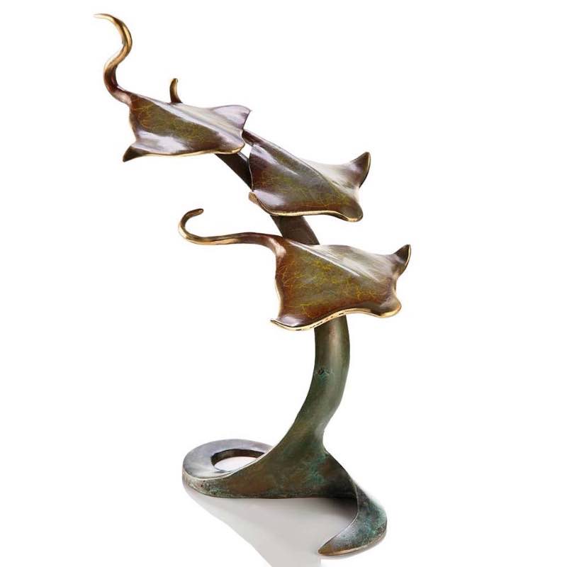 Solid Brass Three Stingrays Sculpture