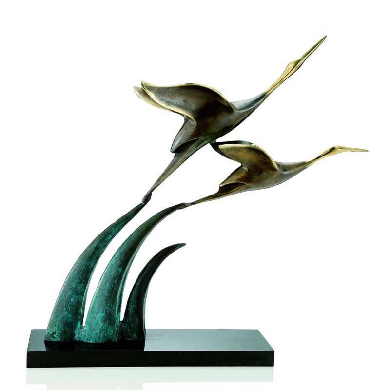 Solid Brass Two Cranes Sculpture