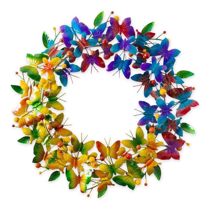 Metal Butterfly Rainbow Wreath