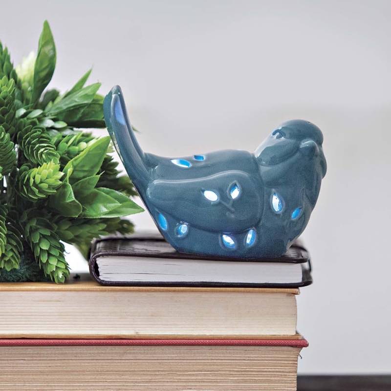 Blue LED Ceramic Bird Figurines, Set of 2