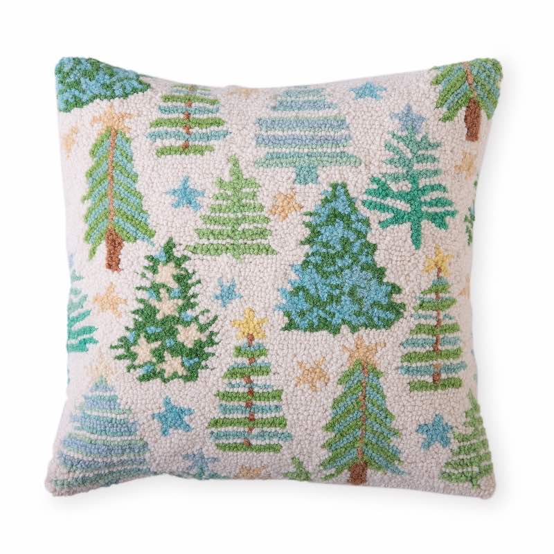 Blue and Green Coastal Christmas Wool Accent Pillow