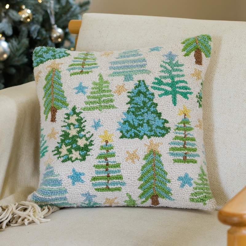 Blue and Green Coastal Christmas Wool Accent Pillow