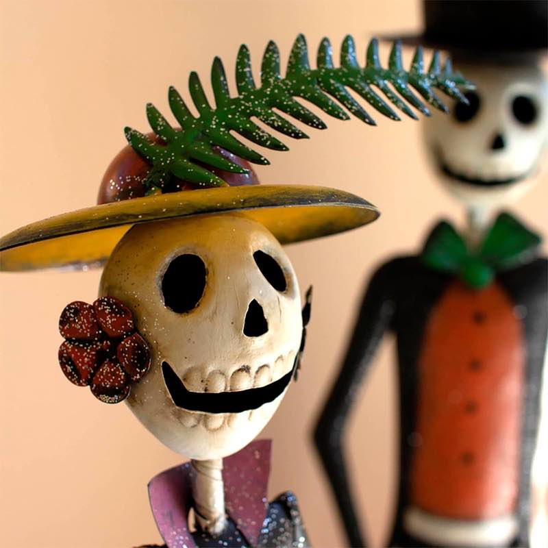 Painted Metal Halloween Day of the Dead Couple, Set of 2