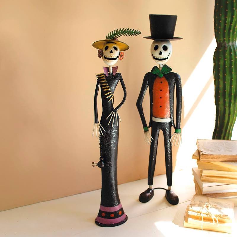 Painted Metal Halloween Day of the Dead Couple, Set of 2