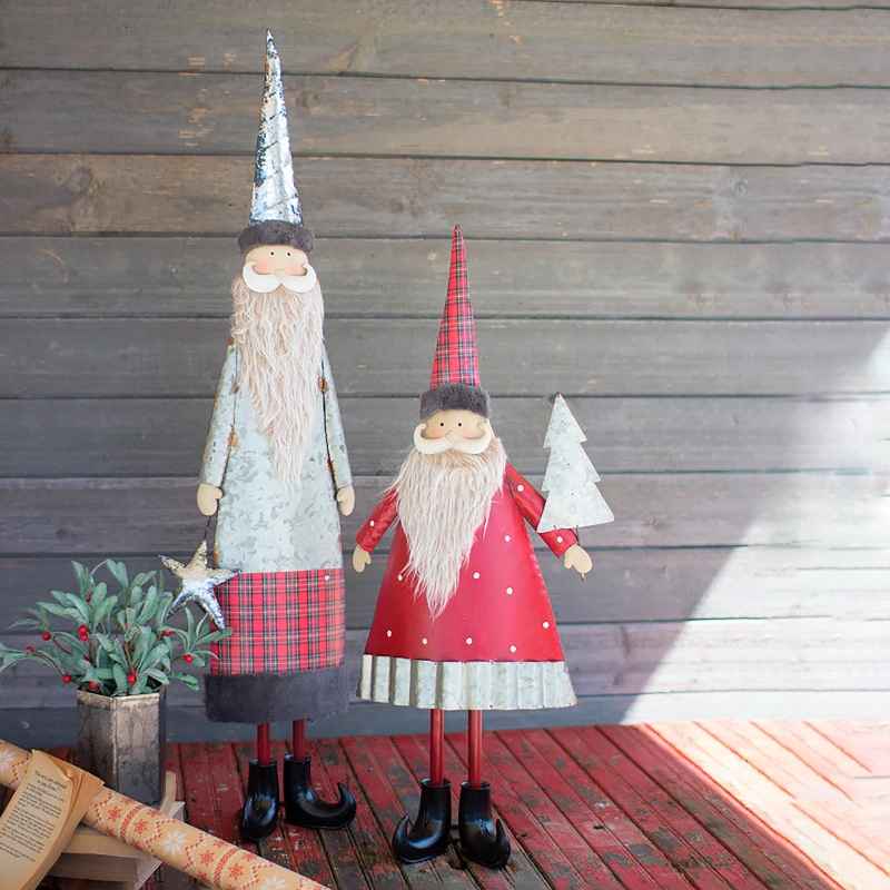 Metal Santa Claus Statues, Set of 2