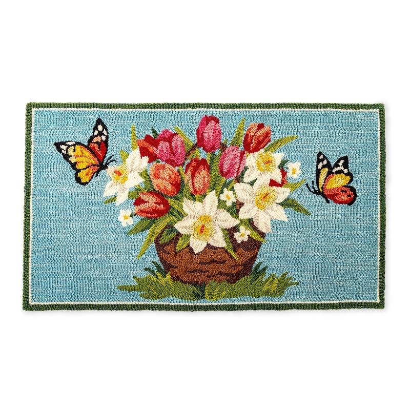 Spring Florals and Butterflies Polypropylene Rug