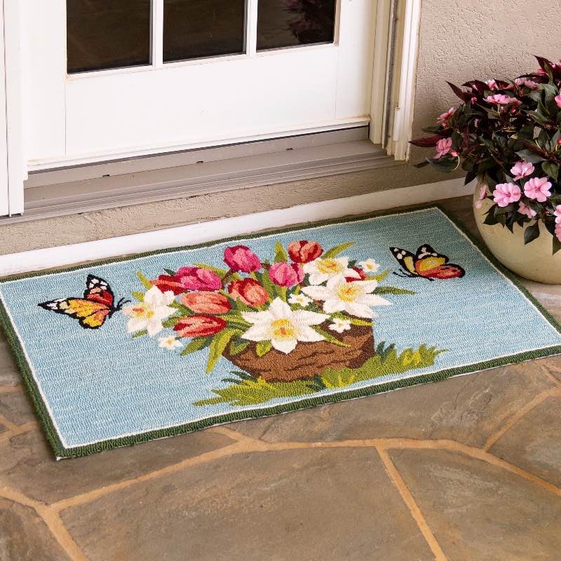 Spring Florals and Butterflies Polypropylene Rug