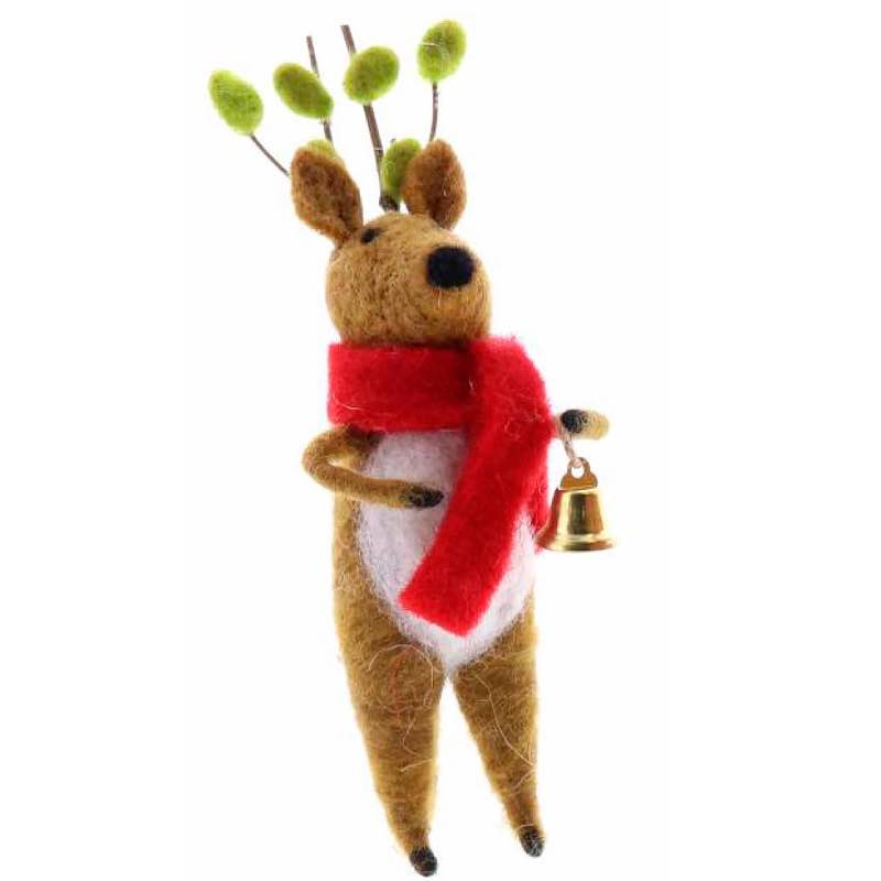 Felted Wool Reindeer Ornaments, Set of 3