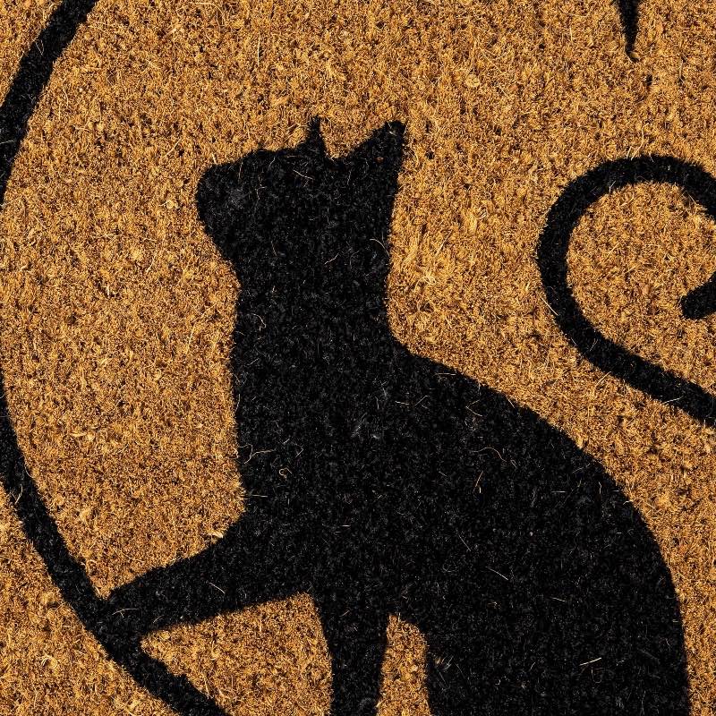 Black Cat and Crescent Moon Coir Doormat