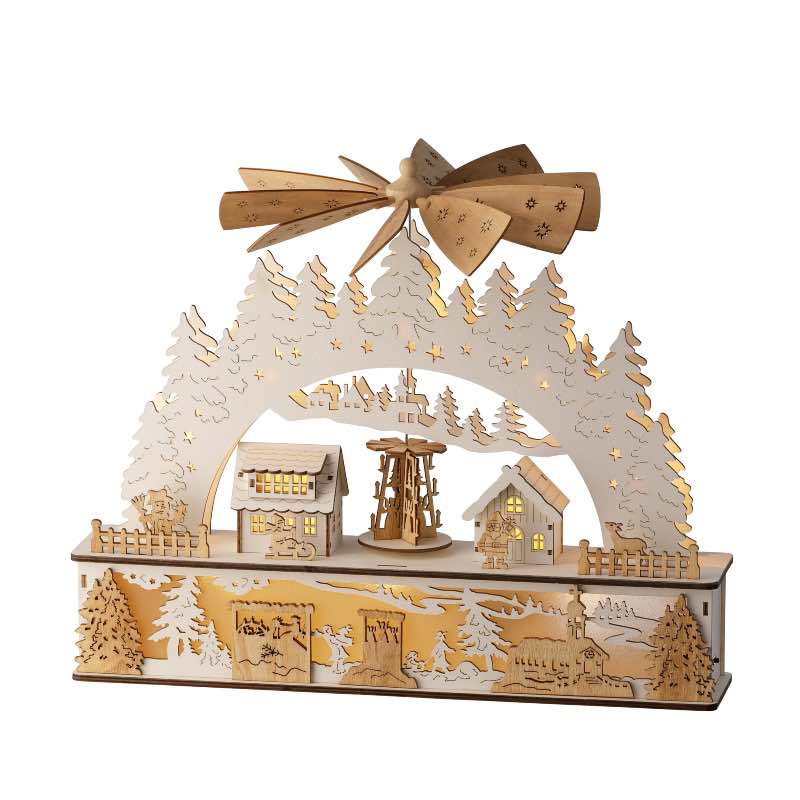 Wooden LED Mountain Village with Motion