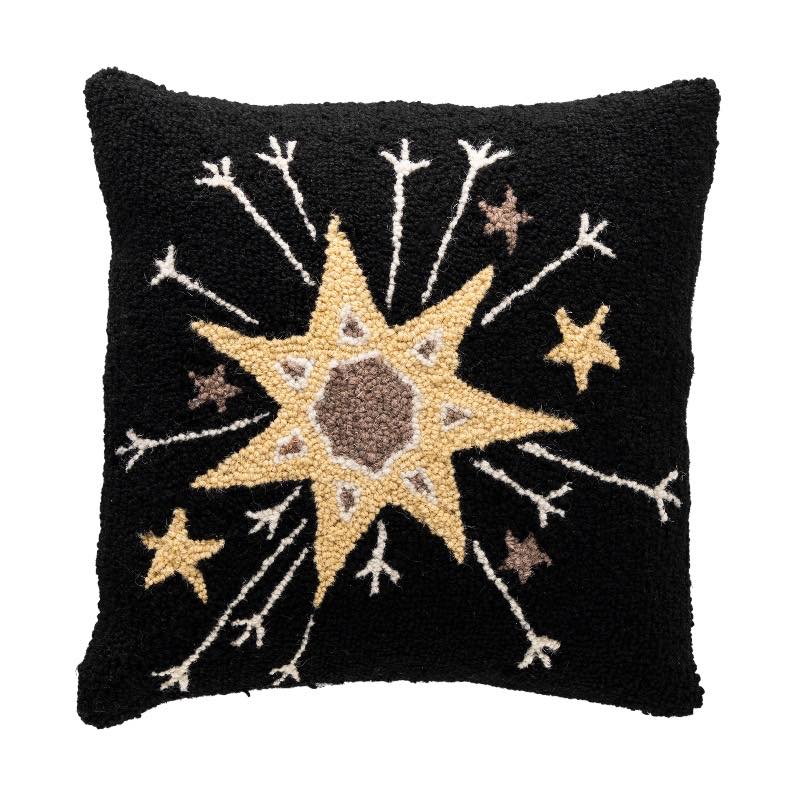 Wool Hooked Celestial Throw Pillow