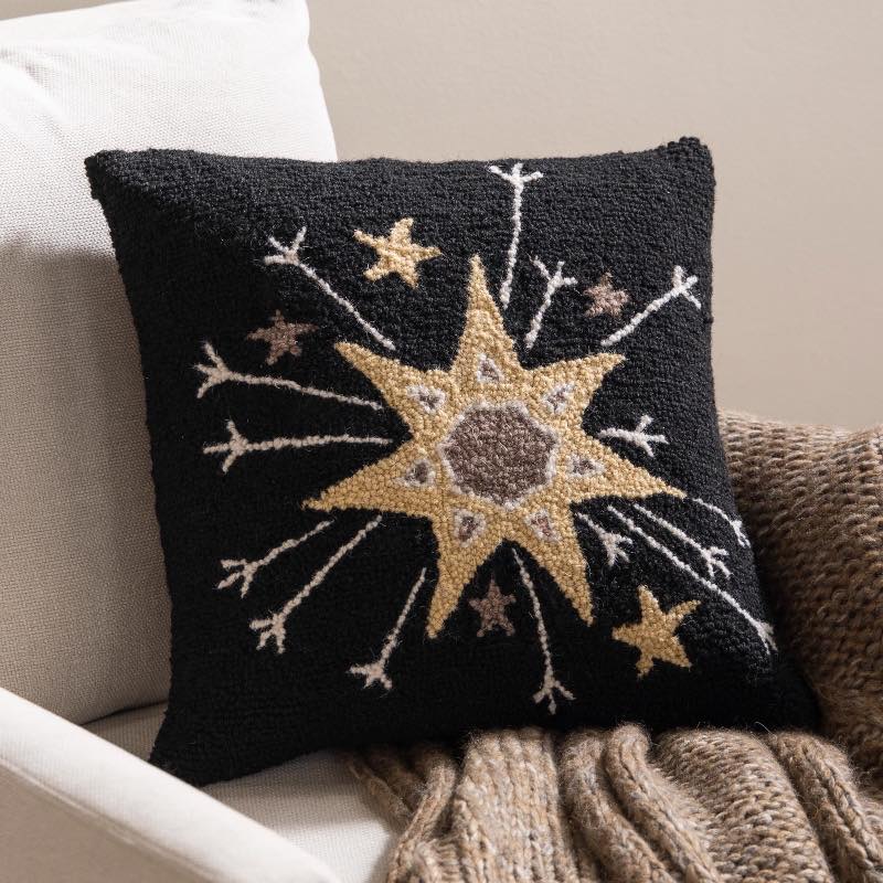 Wool Hooked Celestial Throw Pillow