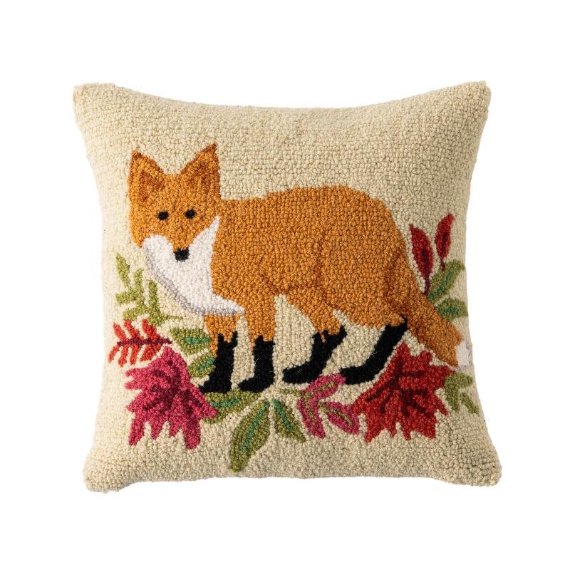 Wool Hooked Fox Throw Pillow