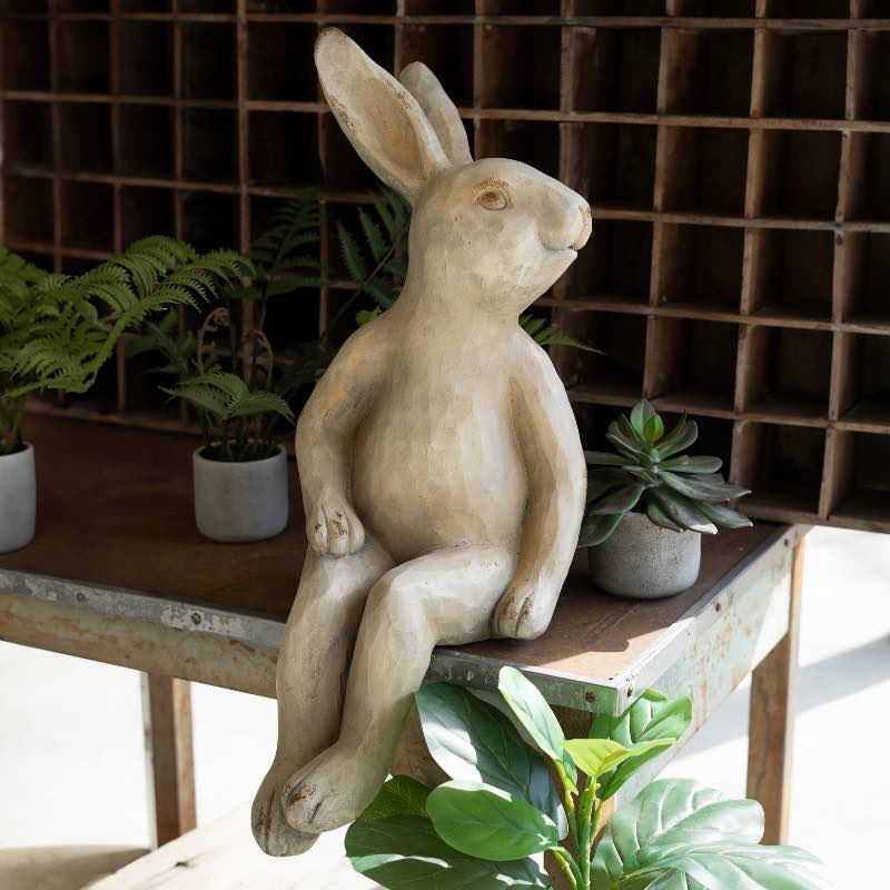 Rabbit Shelf Sitter with Carved Wood Look