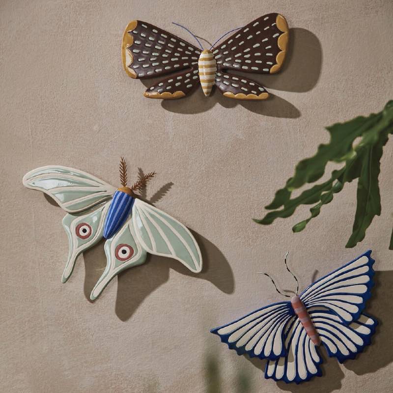 Ceramic Luna Moth Wall Art, Set of 2