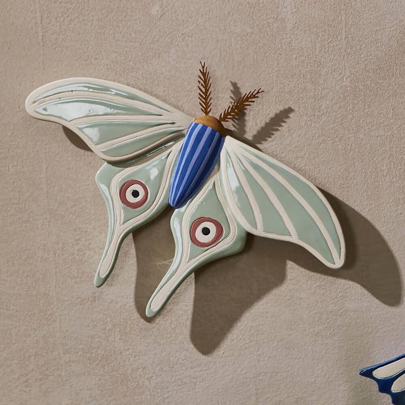 Ceramic Luna Moth Wall Art, Set of 2