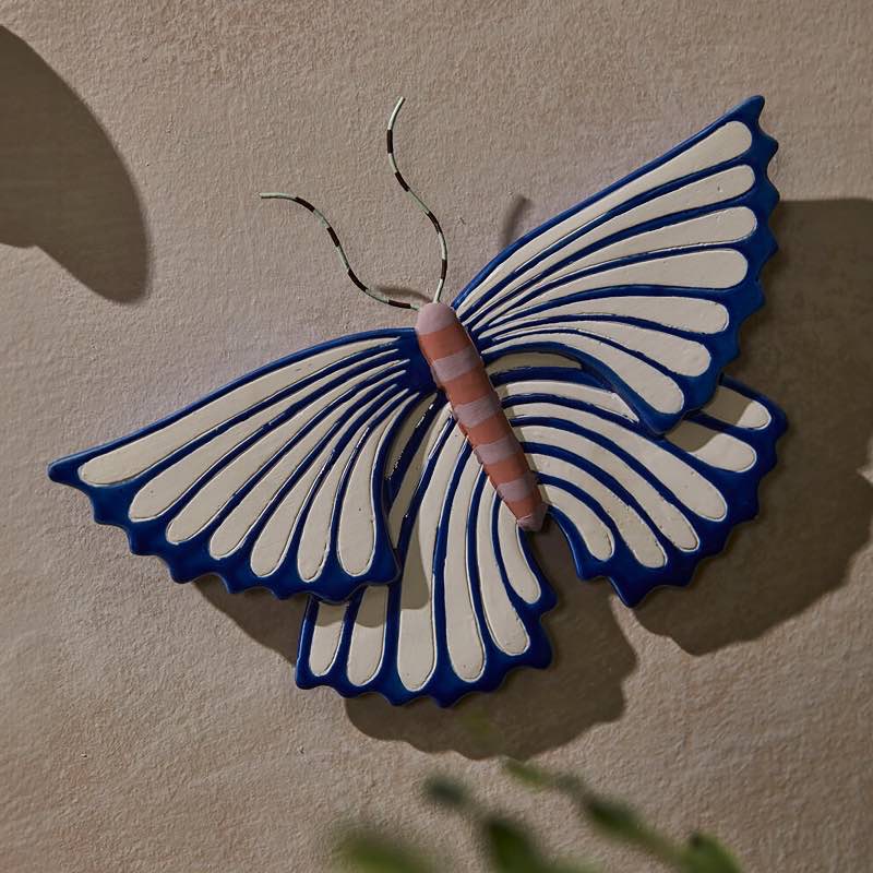 Blue and White Ceramic Moth Wall Art, Set of 2