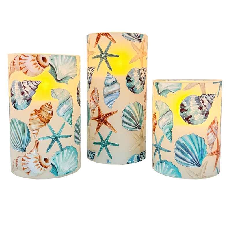 Set of 3 Iced Glass LED Shell Candles with Timer