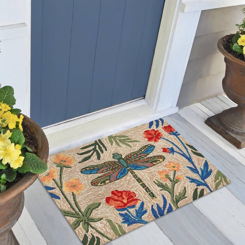 Dragonfly and Flowers Indoor/Outdoor Rug