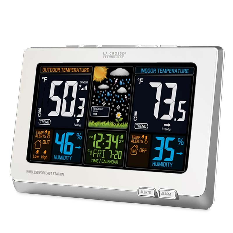 La Crosse Color-Display Weather Station with Wireless Outdoor Remote Sensore - White