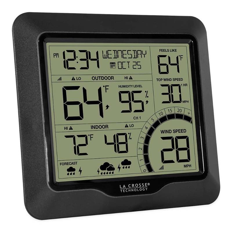 Wind Speed Weather Station with Monochrome Display and 3-in-1 Remote Sensor