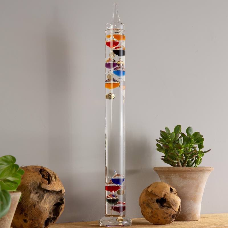 Clear Glass Tabletop Galileo Thermometer with Colorful Temperature Markers