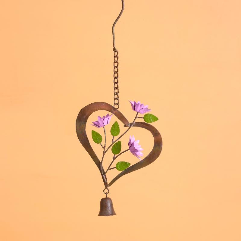 Flowers and Heart Flamed Metal Hanging Decor