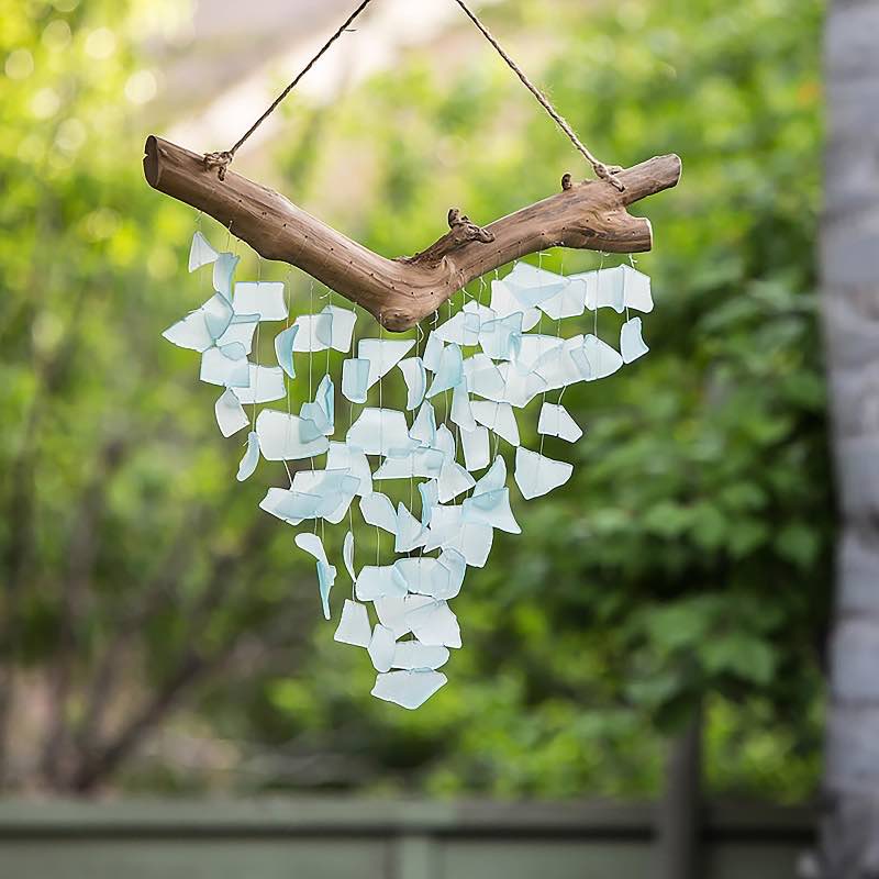 Glass and Wood Raindrop Wind Chime