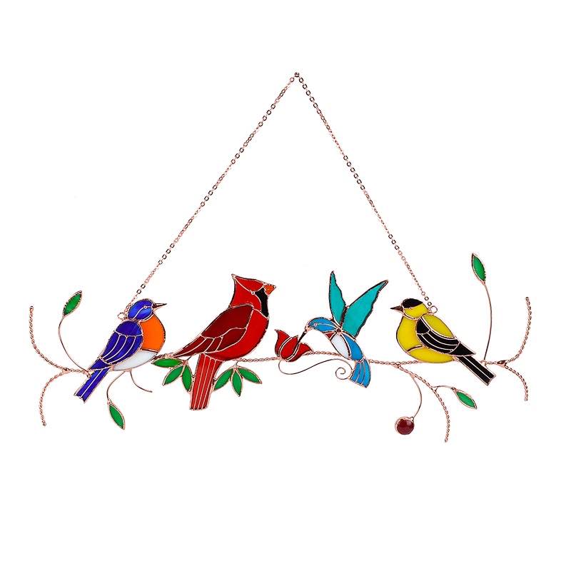 Stained Glass Birds on a Branch Suncatcher