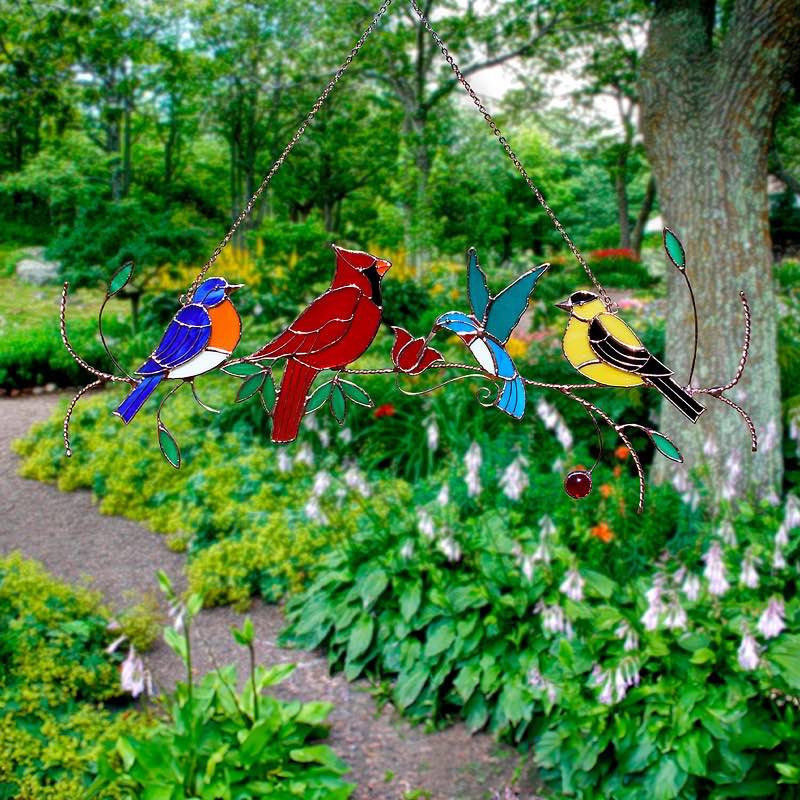 Stained Glass Birds on a Branch Suncatcher