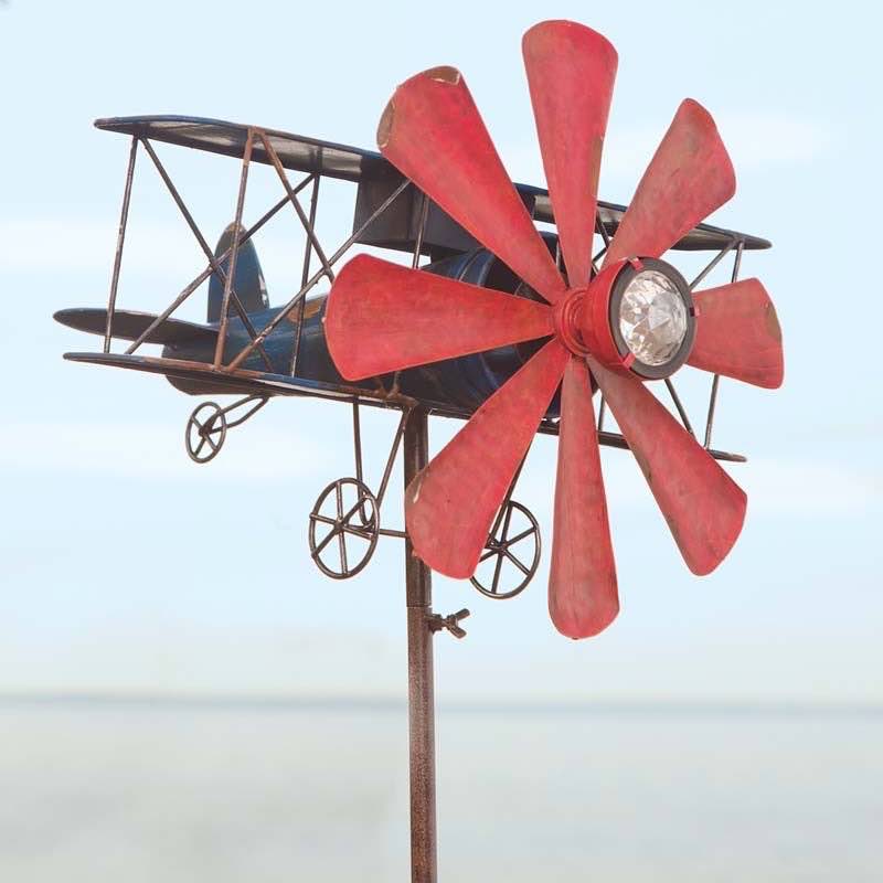 Biplane With Solar Light Metal Wind Spinner