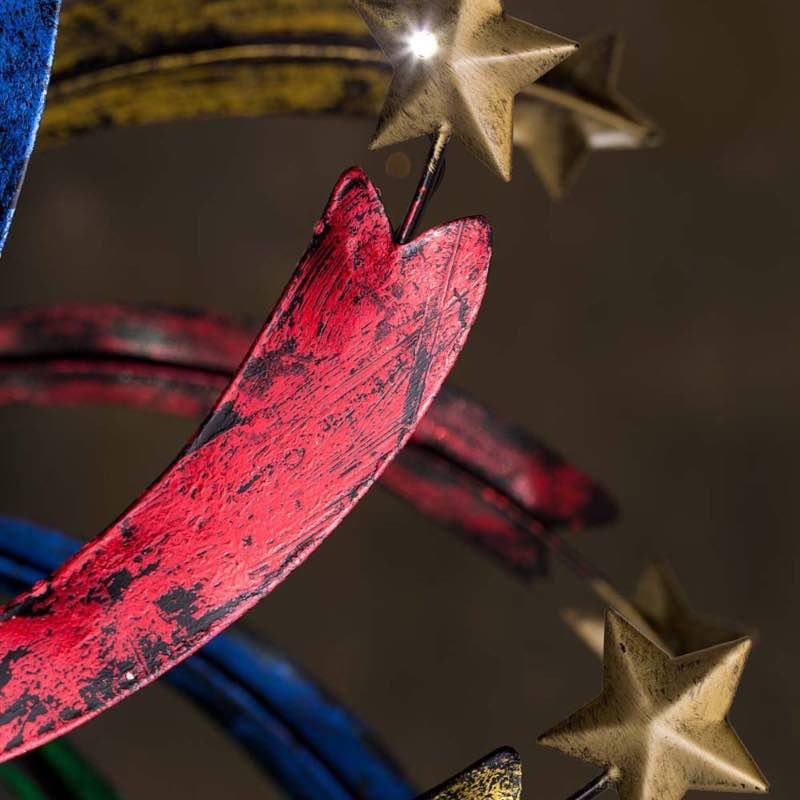 Multi-Colored Metal Wind Spinner with Stars and Solar Lights