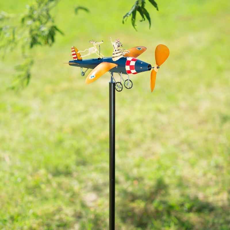 Metal Cat and Mouse Airplane Whirligig