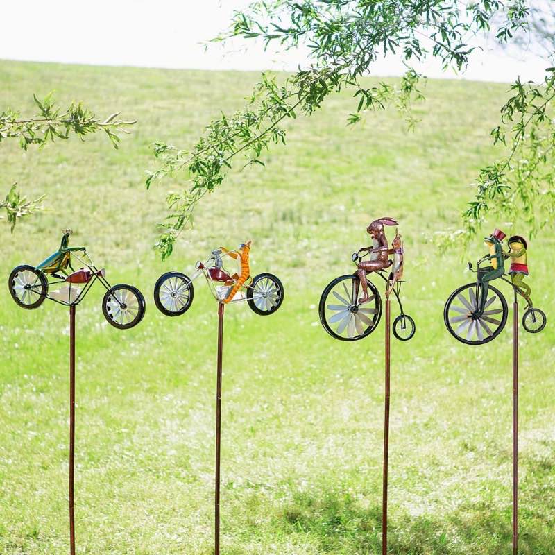 Frogs on a Vintage Bicycle Metal Wind Spinner