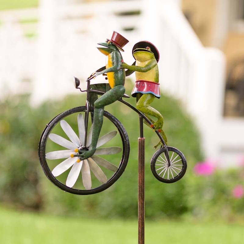 Frogs on a Vintage Bicycle Metal Wind Spinner