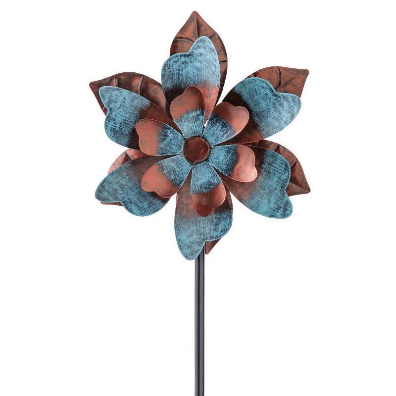 Bronze and Patina Flower Metal Wind Spinner