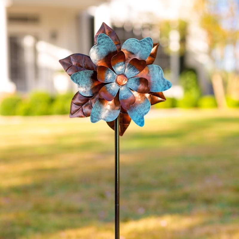 Bronze and Patina Flower Metal Wind Spinner